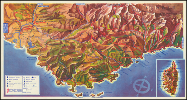 6-Pictorial Maps and Sud et Alpes Française Map By French National Railroad