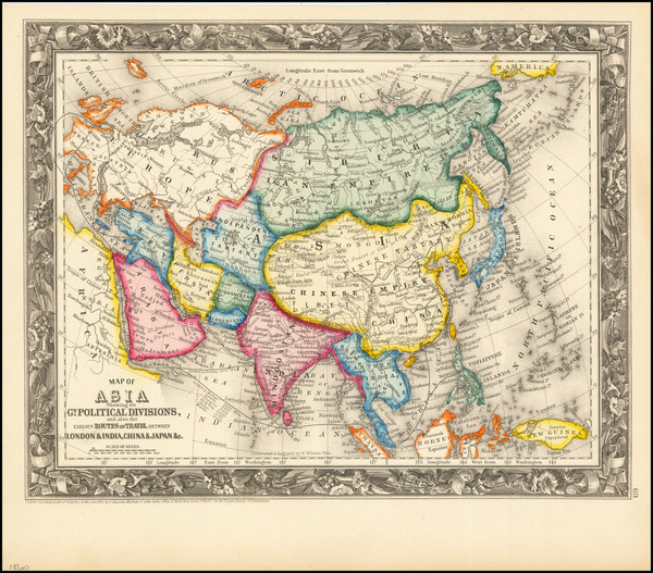39-Asia Map By Samuel Augustus Mitchell Jr.