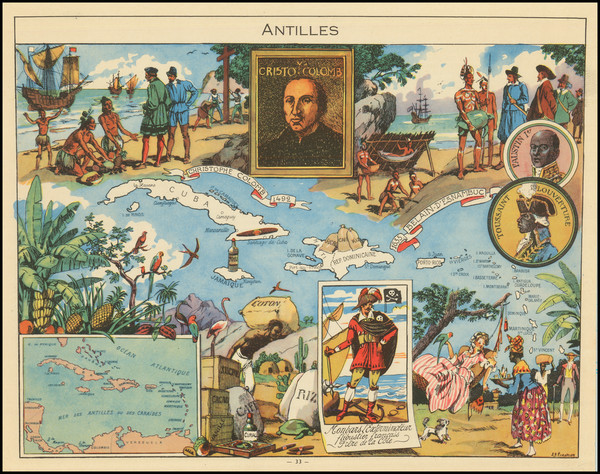 39-Caribbean, Cuba, Jamaica and Hispaniola Map By Joseph Porphyre Pinchon