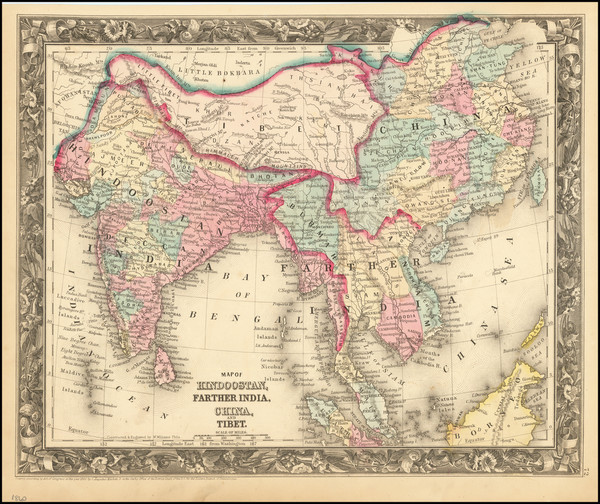 75-India, Southeast Asia, Malaysia and Thailand, Cambodia, Vietnam Map By Samuel Augustus Mitchell