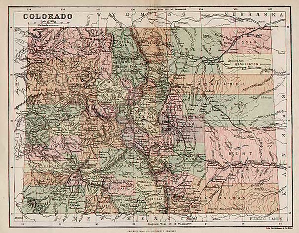 60-Southwest and Rocky Mountains Map By J.B. Lippincott