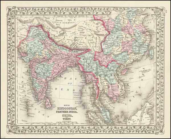 63-India, Southeast Asia, Malaysia and Thailand, Cambodia, Vietnam Map By Samuel Augustus Mitchell