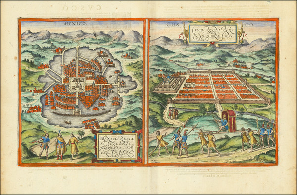 52-Mexico and Peru & Ecuador Map By Georg Braun  &  Frans Hogenberg