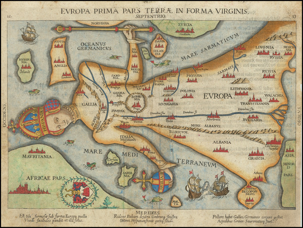 40-Europe and Comic & Anthropomorphic Map By Heinrich Bunting