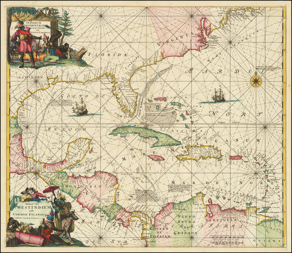 91-Florida, South, Southeast, Caribbean and Central America Map By Louis Renard