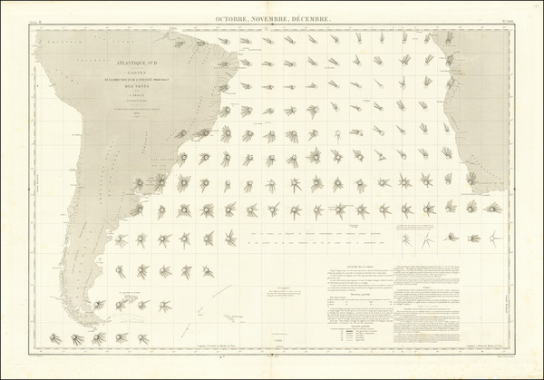 96-Atlantic Ocean and South America Map By Depot de la Marine / Léon Brault