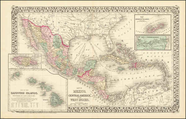 67-Hawaii, Mexico, Caribbean and Hawaii Map By Samuel Augustus Mitchell Jr.