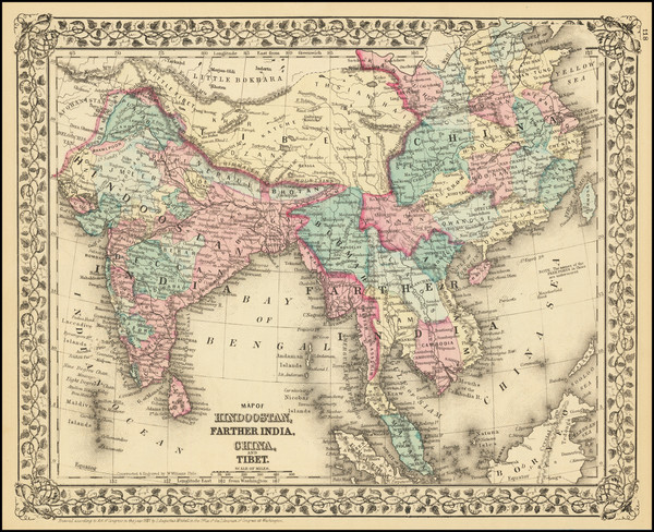 71-India, Southeast Asia, Malaysia and Thailand, Cambodia, Vietnam Map By Samuel Augustus Mitchell