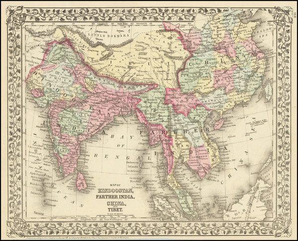 86-India, Southeast Asia, Malaysia and Thailand, Cambodia, Vietnam Map By Samuel Augustus Mitchell