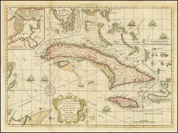 65-Florida, Cuba and Bahamas Map By London Magazine