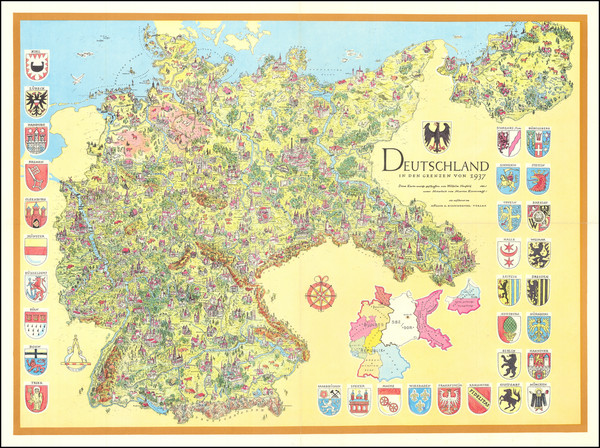 3-Pictorial Maps, World War II and Germany Map By Wilhelm Neufeld / Martin Kornrumpf
