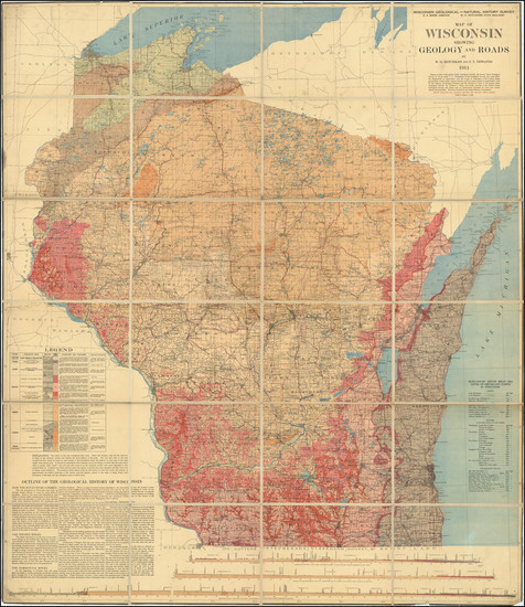 53-Wisconsin and Geological Map By W. O. Hotchkiss