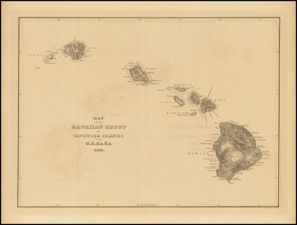 88-Hawaii and Hawaii Map By Charles Wilkes