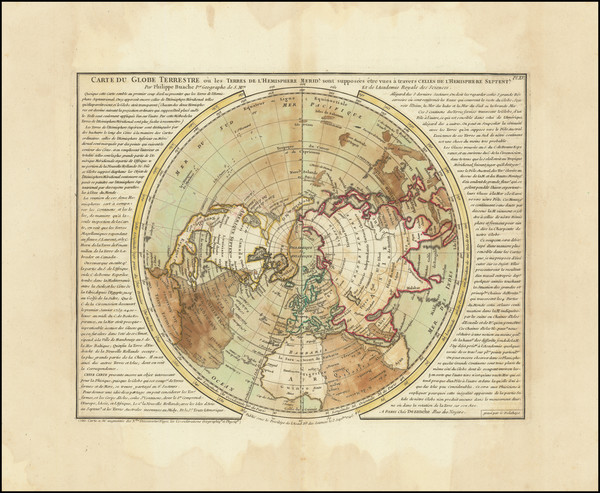 90-World, Northern Hemisphere, Southern Hemisphere and Polar Maps Map By Philippe Buache