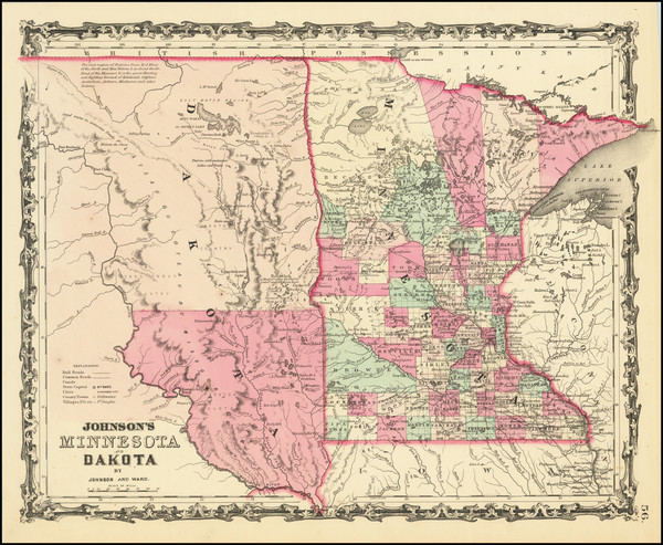 100-Minnesota, North Dakota and South Dakota Map By Alvin Jewett Johnson  &  Ross C. Browning