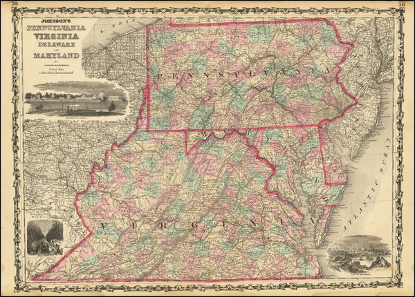 77-Pennsylvania, Maryland, Delaware, West Virginia and Virginia Map By Alvin Jewett Johnson  &