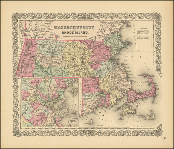 55-Massachusetts and Rhode Island Map By Joseph Hutchins Colton