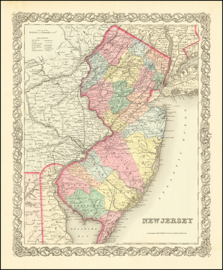 73-New Jersey Map By Joseph Hutchins Colton