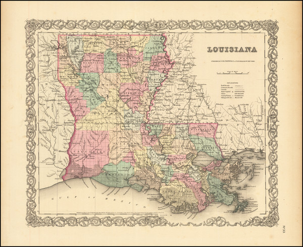 65-Louisiana Map By Joseph Hutchins Colton