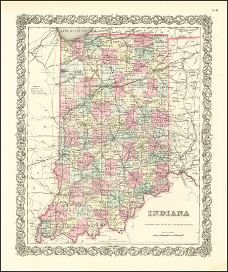 23-Indiana Map By Joseph Hutchins Colton