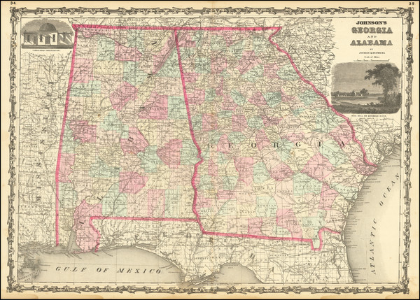 51-Alabama and Georgia Map By Alvin Jewett Johnson  &  Ross C. Browning