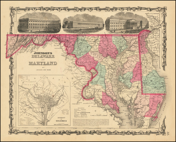 73-Washington, D.C., Maryland and Delaware Map By Alvin Jewett Johnson  &  Benjamin P Ward