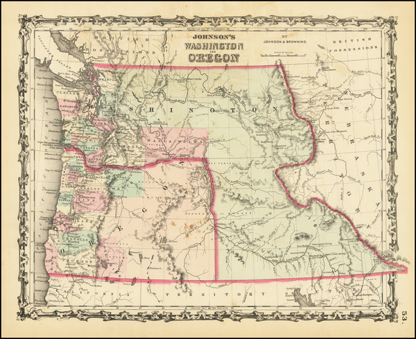 43-Idaho, Pacific Northwest, Oregon and Washington Map By Alvin Jewett Johnson  &  Ross C. Bro