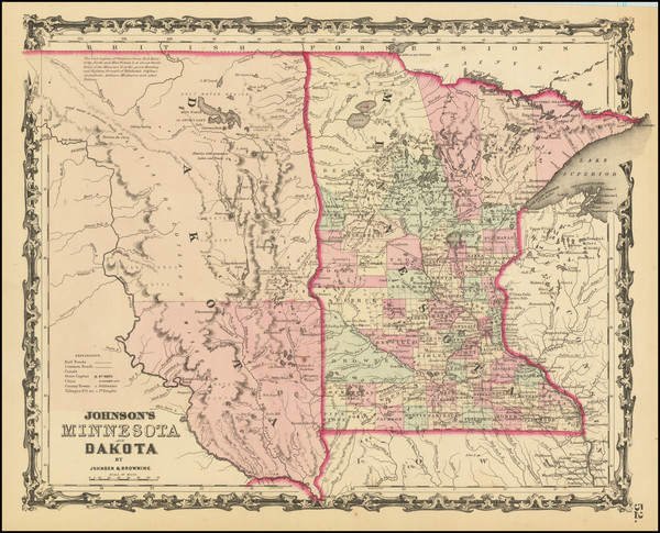 95-Minnesota, North Dakota and South Dakota Map By Alvin Jewett Johnson  &  Ross C. Browning