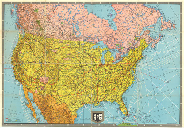 25-United States Map By Hamburg American Line / Bibliographische Institut