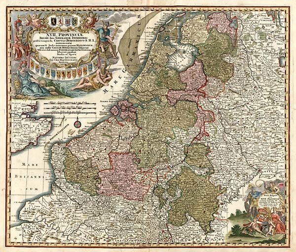 94-Europe, Netherlands and Germany Map By Matthaus Seutter