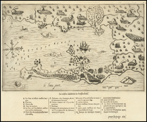 75-Massachusetts Map By Samuel de Champlain