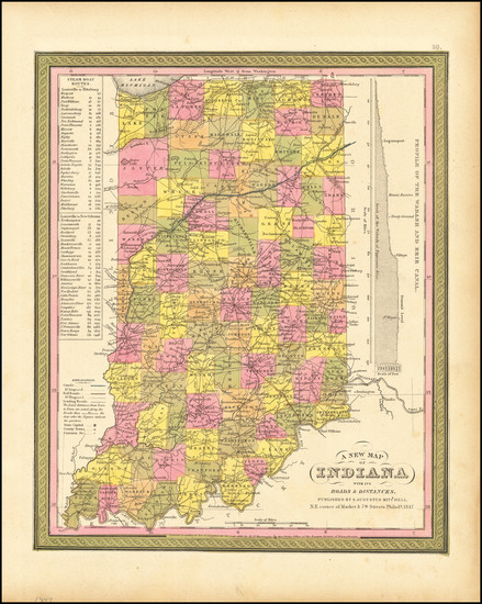67-Indiana Map By Samuel Augustus Mitchell