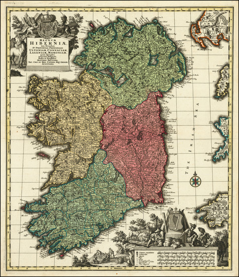 27-Ireland Map By Matthaus Seutter