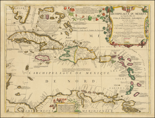 94-Florida and Caribbean Map By Vincenzo Maria Coronelli - Jean-Baptiste Nolin