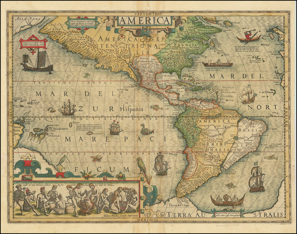 72-Western Hemisphere and America Map By Jodocus Hondius