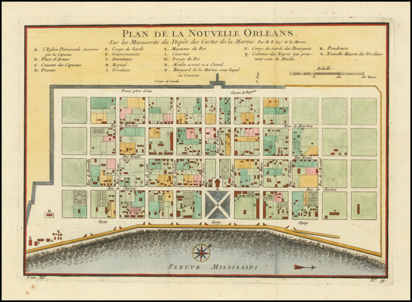 35-Louisiana and New Orleans Map By Jacques Nicolas Bellin