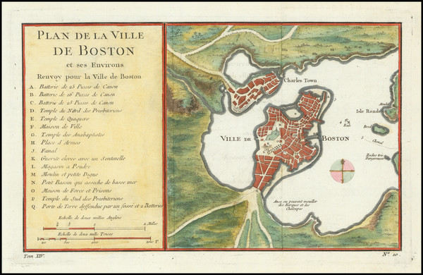 82-New England, Massachusetts and Boston Map By Jacques Nicolas Bellin