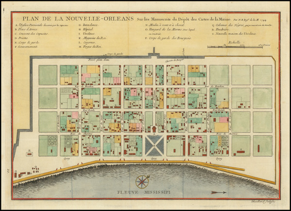 0-Louisiana and New Orleans Map By Jacques Nicolas Bellin