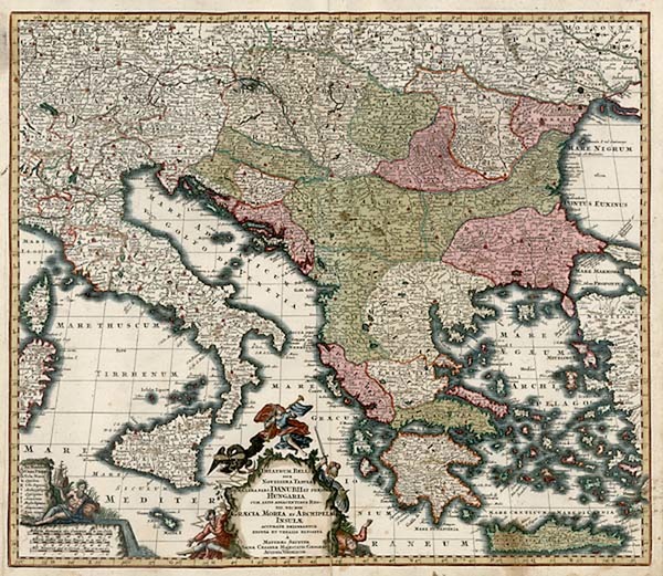 27-Europe, Hungary, Balkans, Mediterranean and Greece Map By Matthaus Seutter