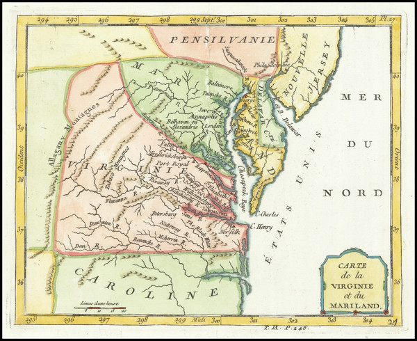 44-Maryland, Delaware and Virginia Map By Joseph De Laporte