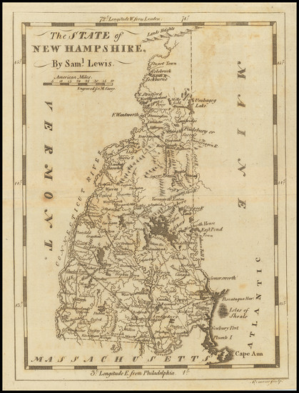 22-New Hampshire Map By Mathew Carey