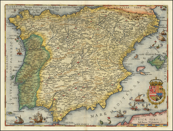 61-Spain and Portugal Map By Cornelis de Jode