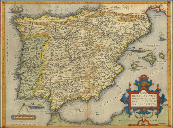 22-Spain and Portugal Map By Abraham Ortelius