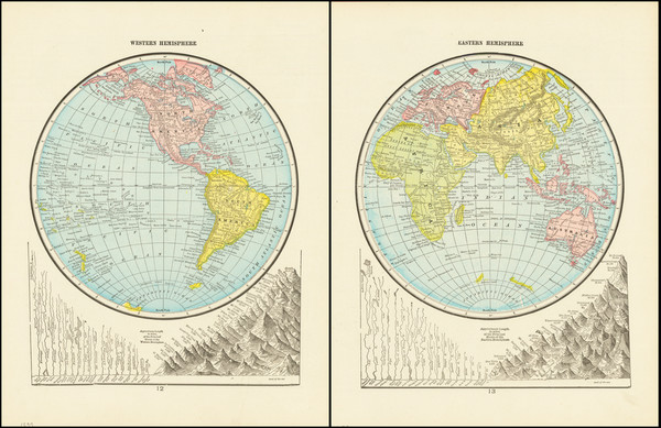 87-World, Eastern Hemisphere and Western Hemisphere Map By George F. Cram