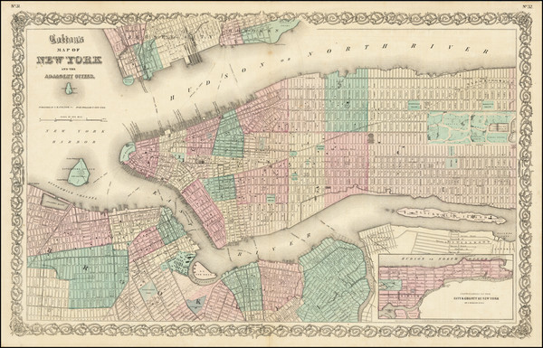 73-New York City Map By Joseph Hutchins Colton