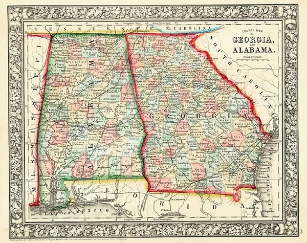 45-South and Southeast Map By Samuel Augustus Mitchell Jr.