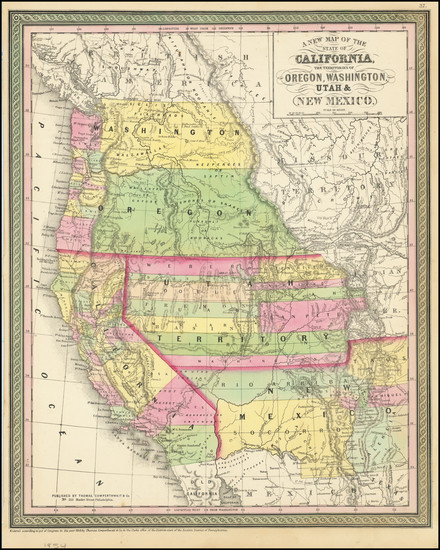 67-Southwest, Rocky Mountains, Pacific Northwest and California Map By Thomas, Cowperthwait & 