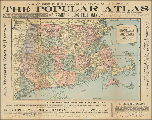 18-Connecticut, Massachusetts and Rhode Island Map By The Popular Atlas