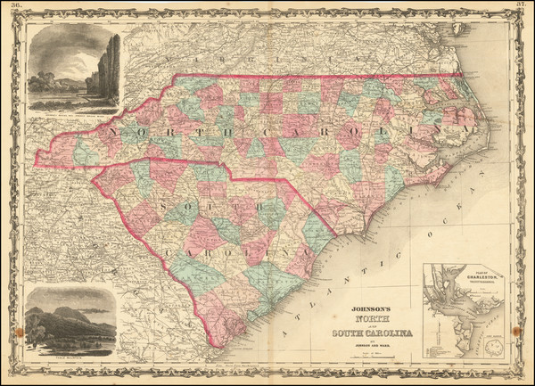 70-Southeast, North Carolina and South Carolina Map By Benjamin P Ward  &  Alvin Jewett Johnso