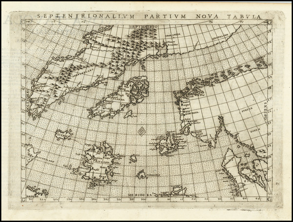 50-Polar Maps, Atlantic Ocean, Scandinavia and Iceland Map By Girolamo Ruscelli